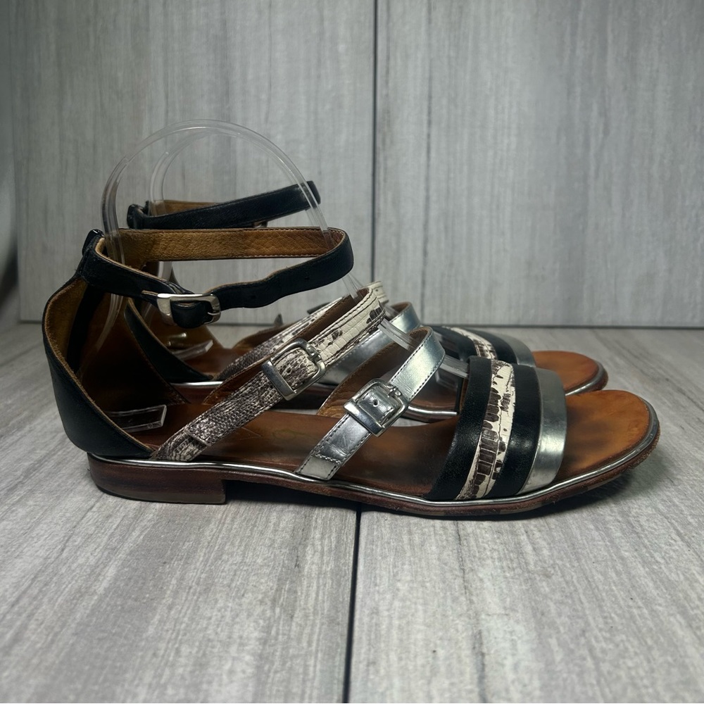 John Fluevog River Zambezi Gladiator Strap Sandal Silver Shoes Women’s Size 7.5